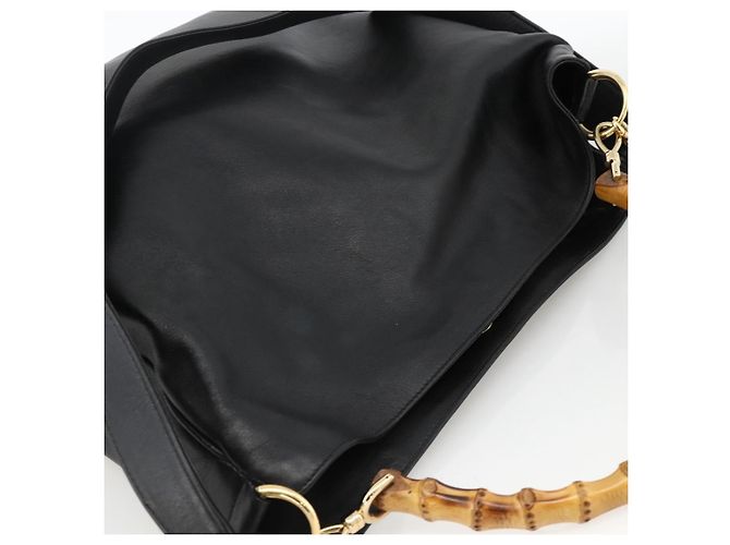 Borsa a Spalla in Pelle Gucci Bamboo 2way Nera Oro 001 2123 1577 Auth am11264 Nero D'oro - vista 6