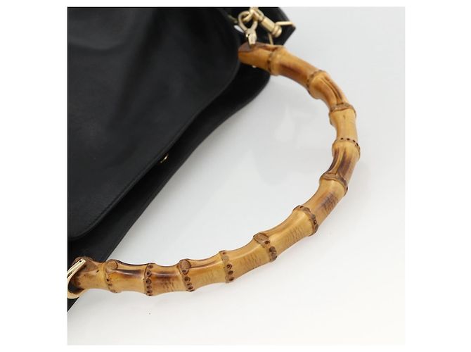 Borsa a Spalla in Pelle Gucci Bamboo 2way Nera Oro 001 2123 1577 Auth am11264 Nero D'oro - vista 7