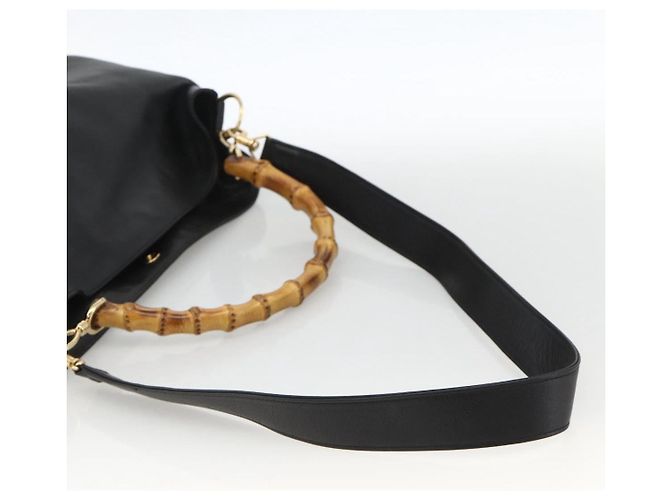 Borsa a Spalla in Pelle Gucci Bamboo 2way Nera Oro 001 2123 1577 Auth am11264 Nero D'oro - vista 9