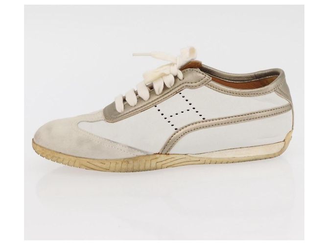 Hermès Sneakers HERMES in pelle bianca Auth 174640A Bianco - vista 21