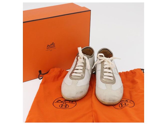 Hermès Sneakers HERMES in pelle bianca Auth 174640A Bianco - vista 34