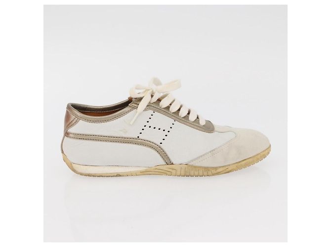 Hermès Sneakers HERMES in pelle bianca Auth 174640A Bianco - vista 4