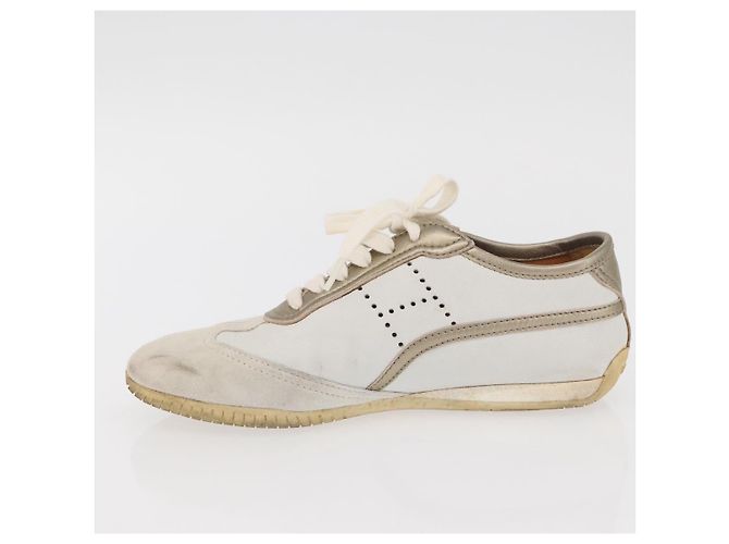 Hermès Sneakers HERMES in pelle bianca Auth 174640A Bianco - vista 5