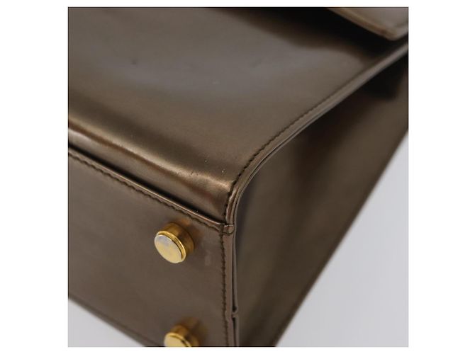 Salvatore Ferragamo Borsa a mano Gancini in pelle verniciata marrone e oro Auth hk3581 D'oro - vista 11