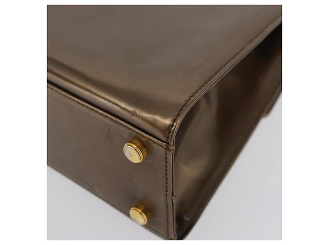 Salvatore Ferragamo Borsa a mano Gancini in pelle verniciata marrone e oro Auth hk3581 D'oro - vista 13