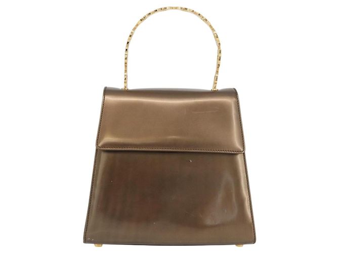 Salvatore Ferragamo Borsa a mano Gancini in pelle verniciata marrone e oro Auth hk3581 D'oro - vista 2