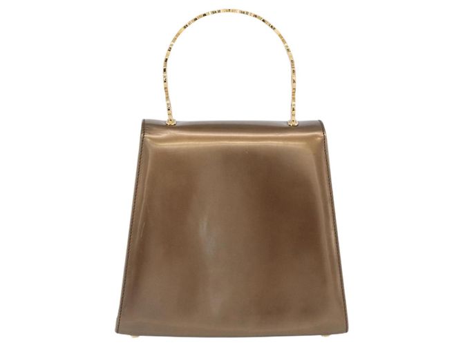 Salvatore Ferragamo Borsa a mano Gancini in pelle verniciata marrone e oro Auth hk3581 D'oro - vista 3