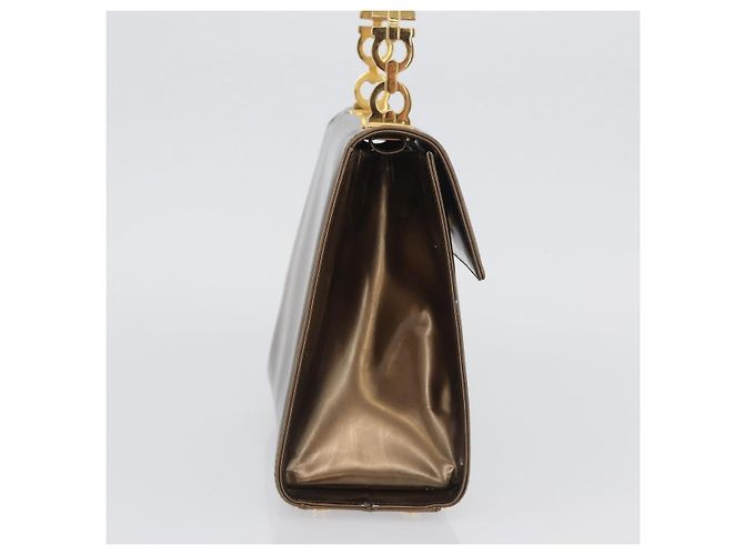 Salvatore Ferragamo Borsa a mano Gancini in pelle verniciata marrone e oro Auth hk3581 D'oro - vista 5