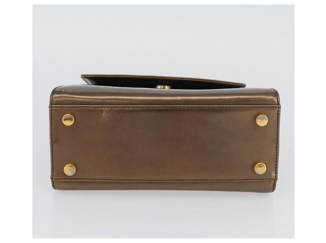 Salvatore Ferragamo Borsa a mano Gancini in pelle verniciata marrone e oro Auth hk3581 D'oro - vista 9