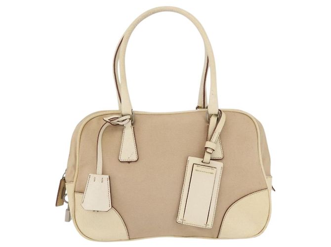 PRADA Borsa a mano in tela beige argento Auth YKZ813 - vista 2
