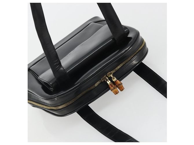 Bolso Tote GUCCI de cuero patentado negro y dorado Auth bs34437 - vista 6