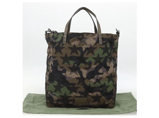 Borsa a Mano VALENTINO Nylon 2way Khaki Argento Auth BA11966A Cachi - vista 12