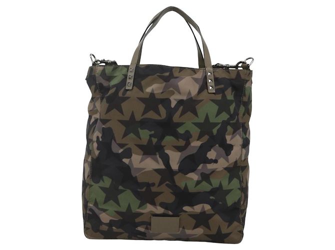 Borsa a Mano VALENTINO Nylon 2way Khaki Argento Auth BA11966A Cachi - vista 13