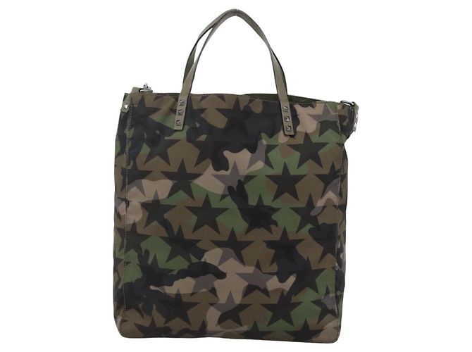 Borsa a Mano VALENTINO Nylon 2way Khaki Argento Auth BA11966A Cachi - vista 2
