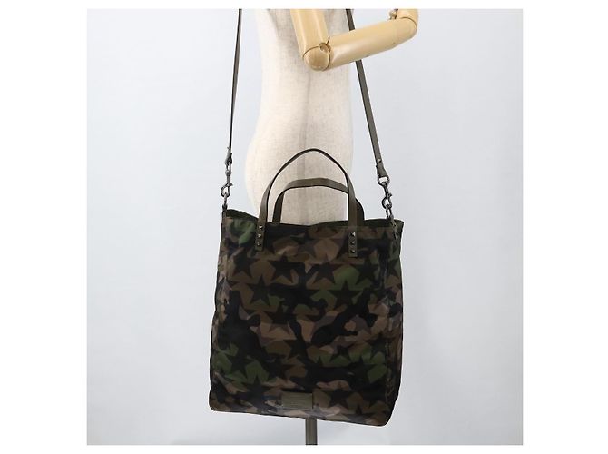 Borsa a Mano VALENTINO Nylon 2way Khaki Argento Auth BA11966A Cachi - vista 27