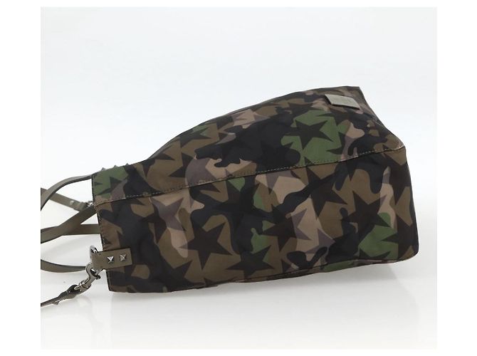 Borsa a Mano VALENTINO Nylon 2way Khaki Argento Auth BA11966A Cachi - vista 3