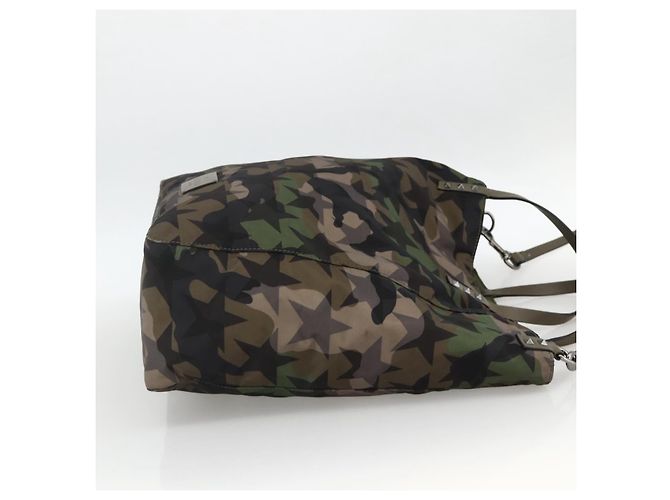 Borsa a Mano VALENTINO Nylon 2way Khaki Argento Auth BA11966A Cachi - vista 4