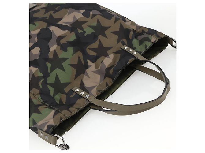 Borsa a Mano VALENTINO Nylon 2way Khaki Argento Auth BA11966A Cachi - vista 6