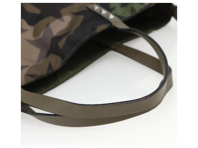 Borsa a Mano VALENTINO Nylon 2way Khaki Argento Auth BA11966A Cachi - vista 7