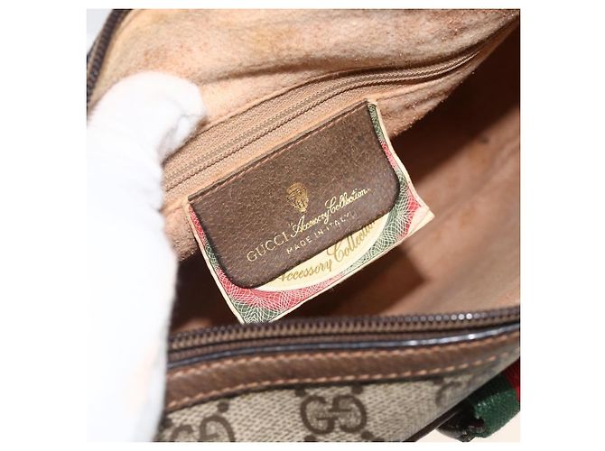 Borsa Gucci GG Supreme Web Sherry Line PVC Beige Oro 89 02 032 Auth YKZ450 D'oro - vista 15