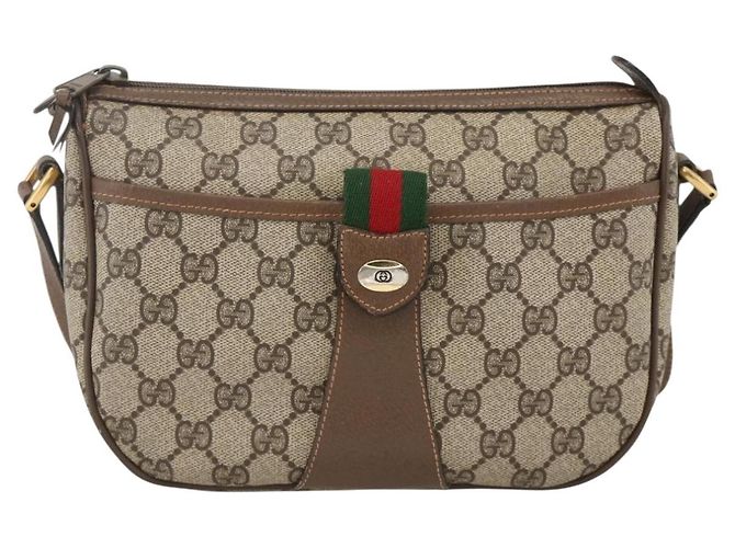 Borsa Gucci GG Supreme Web Sherry Line PVC Beige Oro 89 02 032 Auth YKZ450 D'oro - vista 2
