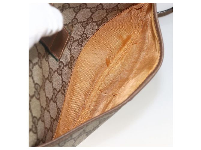 Borsa Gucci GG Supreme Web Sherry Line PVC Beige Oro 89 02 032 Auth YKZ450 D'oro - vista 21