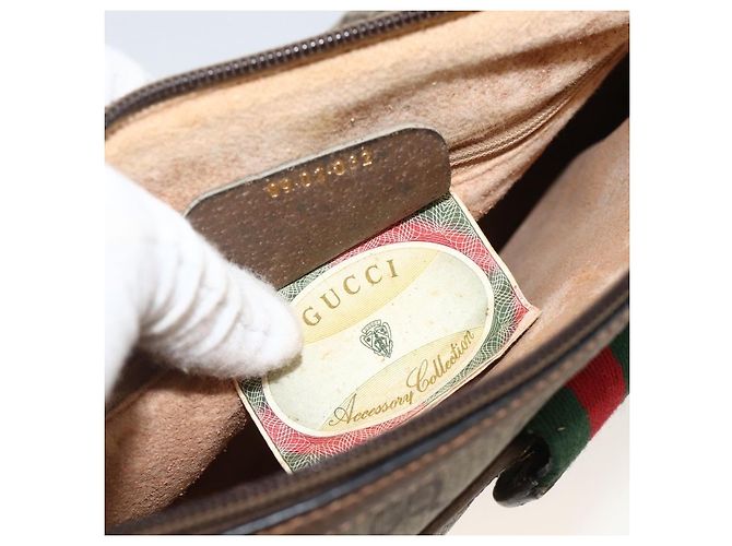 Borsa Gucci GG Supreme Web Sherry Line PVC Beige Oro 89 02 032 Auth YKZ450 D'oro - vista 22