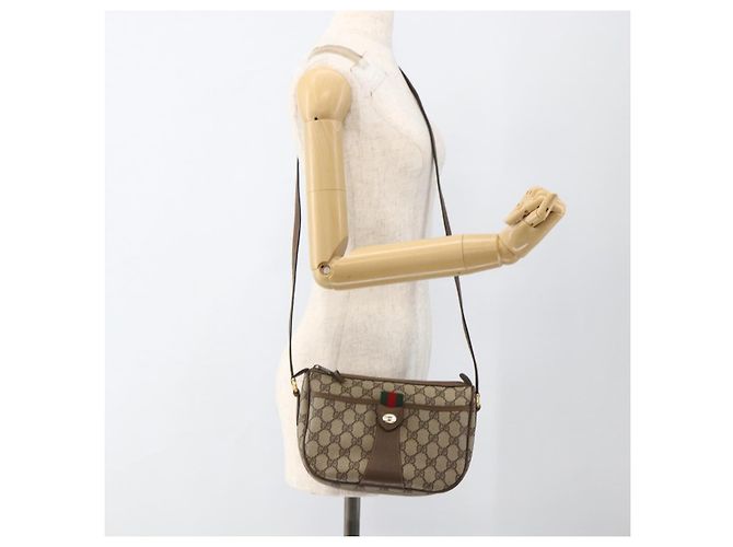 Borsa Gucci GG Supreme Web Sherry Line PVC Beige Oro 89 02 032 Auth YKZ450 D'oro - vista 23