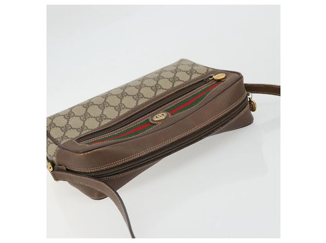 Borsa Sherry Line GG Supreme Web di GUCCI in PVC beige, oro e rosso 119 02 088 Auth YKZ1578 - vista 6