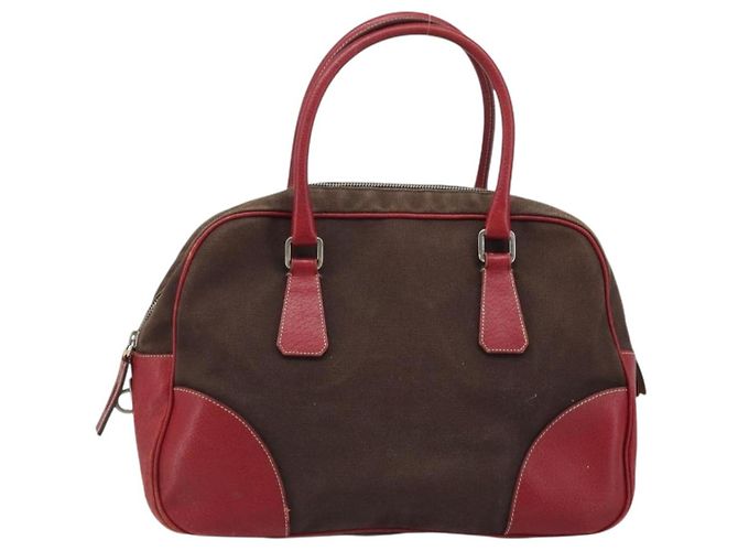 PRADA Handtasche aus braunem Canvas mit silberner Authentizität YKZ137 - Ansicht 2
