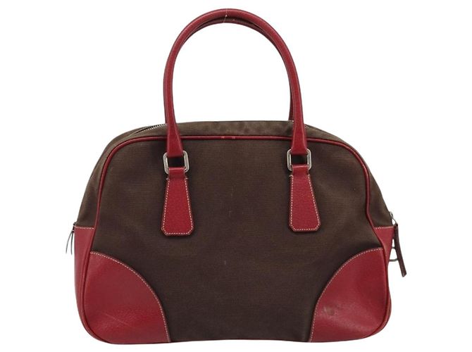 PRADA Handtasche aus braunem Canvas mit silberner Authentizität YKZ137 - Ansicht 3