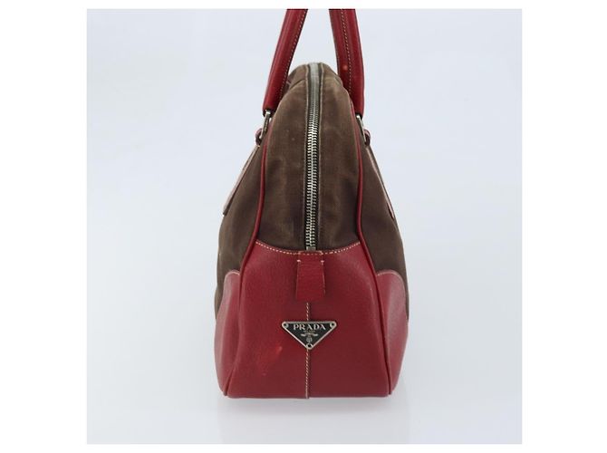 PRADA Handtasche aus braunem Canvas mit silberner Authentizität YKZ137 - Ansicht 4