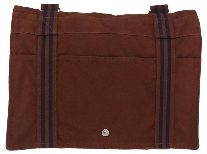 Hermès HERMES Borsa Fourre Tout a Spalla Cotone Marrone Argento Auth bs34324 - vista 2