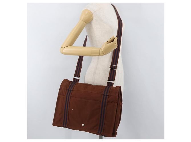 Hermès HERMES Borsa Fourre Tout a Spalla Cotone Marrone Argento Auth bs34324 - vista 24