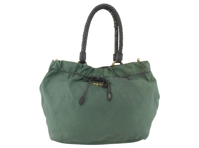 Borsa a mano PRADA in nylon 2 vie verde oro Auth bs34262 D'oro - vista 2
