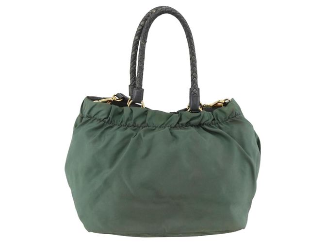 Borsa a mano PRADA in nylon 2 vie verde oro Auth bs34262 D'oro - vista 3
