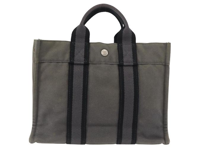 Hermès HERMES Fourre Tout PM Handtasche Canvas Grau Silber Auth BAZ508 Braun - Ansicht 2