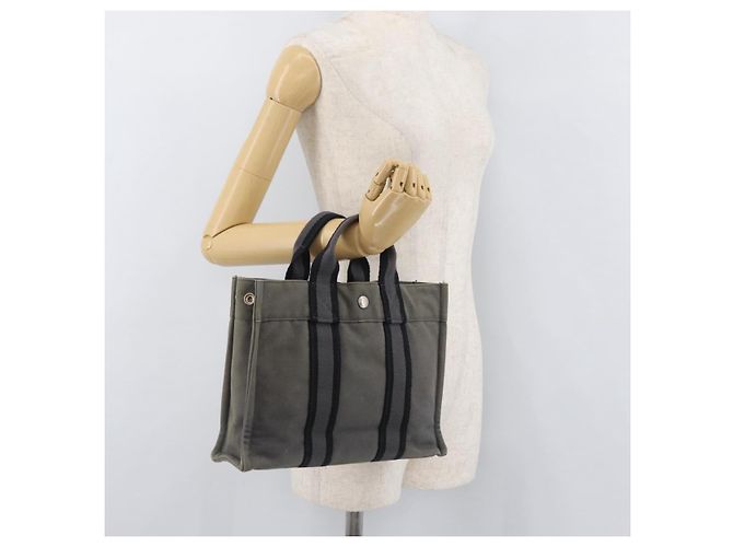 Hermès HERMES Fourre Tout PM Handtasche Canvas Grau Silber Auth BAZ508 Braun - Ansicht 22