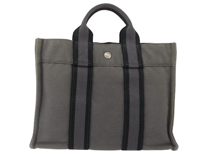 Hermès HERMES Fourre Tout PM Handtasche Canvas Grau Silber Auth BAZ508 Braun - Ansicht 3