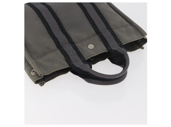 Hermès HERMES Fourre Tout PM Handtasche Canvas Grau Silber Auth BAZ508 Braun - Ansicht 6