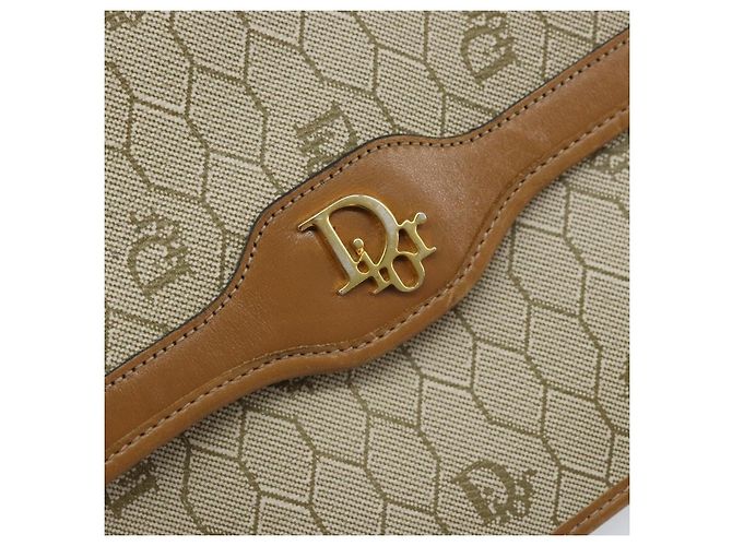 Christian Dior Bolsa de ombro em lona de favo de mel PVC bege dourado Auth ARZ784 - vista 15