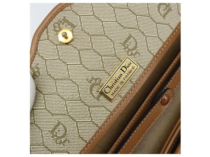 Christian Dior Bolsa de ombro em lona de favo de mel PVC bege dourado Auth ARZ784 - vista 17