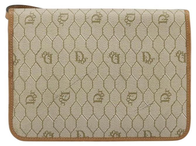 Christian Dior Bolsa de ombro em lona de favo de mel PVC bege dourado Auth ARZ784 - vista 3