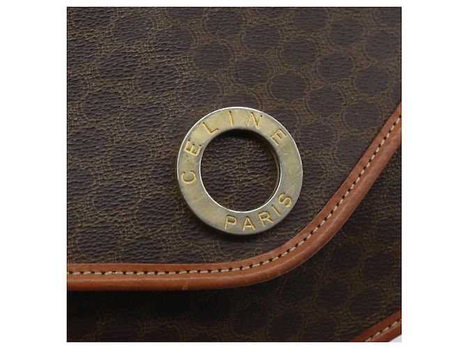 Céline Bolsa de ombro circular em lona Macadam CELINE em couro PVC marrom dourado Auth YKZ472 - vista 14