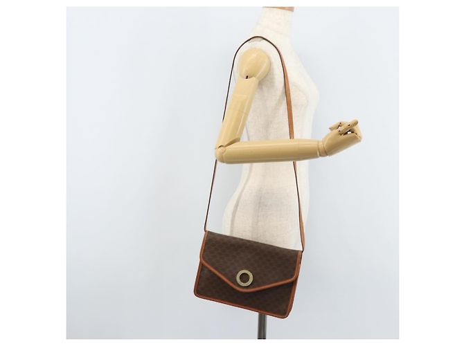 Céline Bolsa de ombro circular em lona Macadam CELINE em couro PVC marrom dourado Auth YKZ472 - vista 23