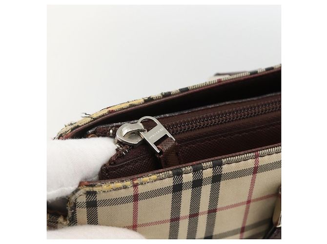 Burberry Borsa Tote Nova Check in Tela Beige Argento Auth INZ053 - vista 15