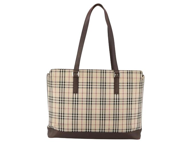 Burberry Borsa Tote Nova Check in Tela Beige Argento Auth INZ053 - vista 2
