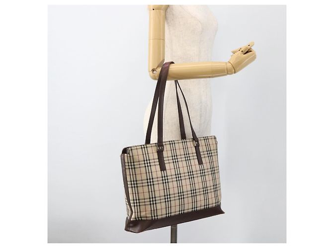 Burberry Borsa Tote Nova Check in Tela Beige Argento Auth INZ053 - vista 24