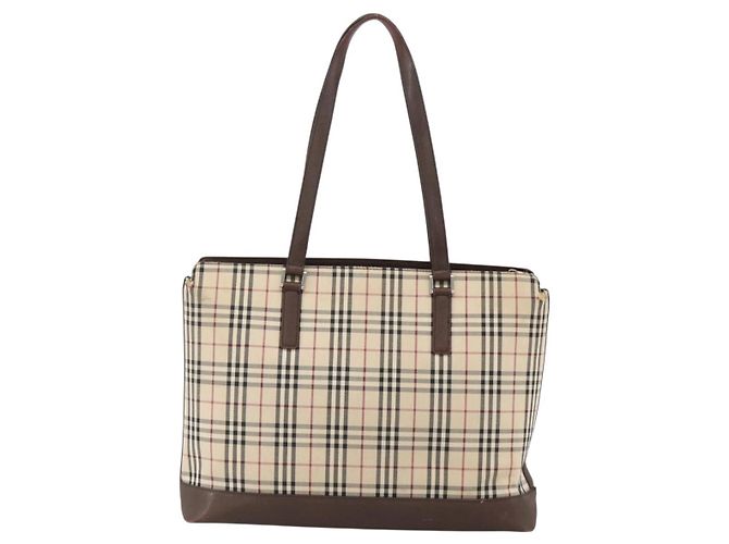 Burberry Borsa Tote Nova Check in Tela Beige Argento Auth INZ053 - vista 3