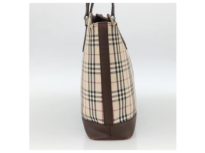 Burberry Borsa Tote Nova Check in Tela Beige Argento Auth INZ053 - vista 5